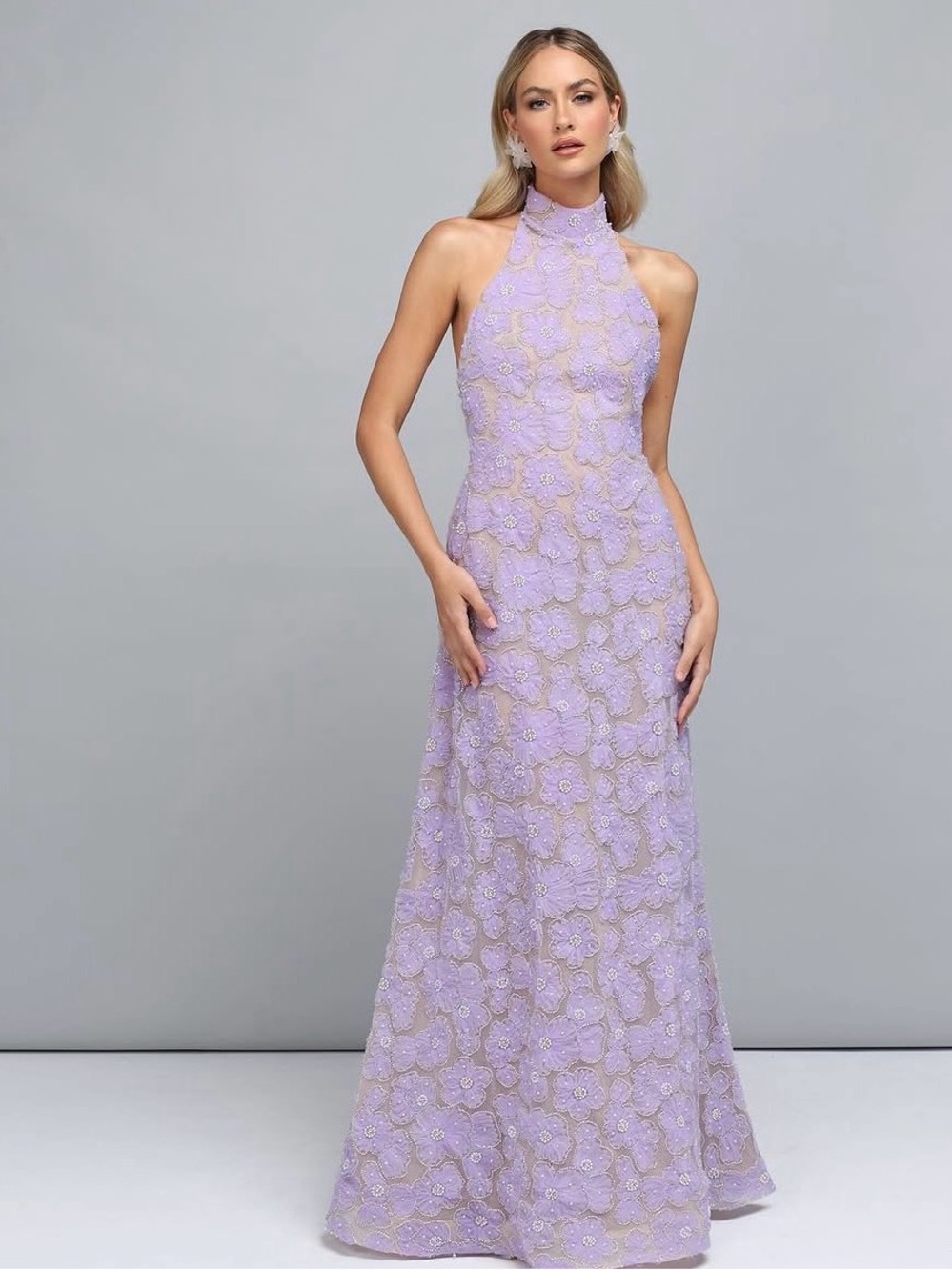 Lavender Halter Floral Lace gown